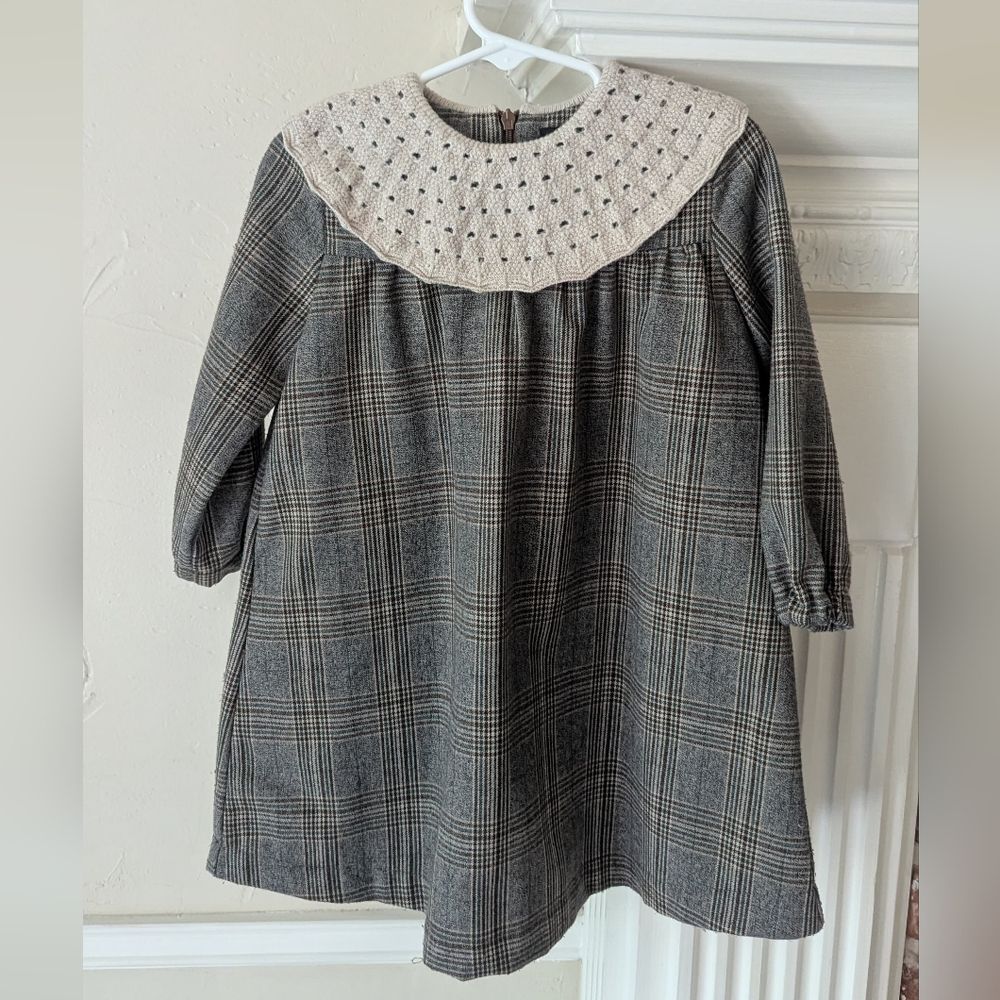 Hopscotch | Plaid Dress With Knit Crochet Collar